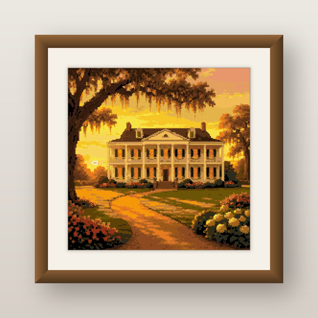 Oak Alley Manor Cross Stitch Pattern, Southern Sunset Live Oak PDF