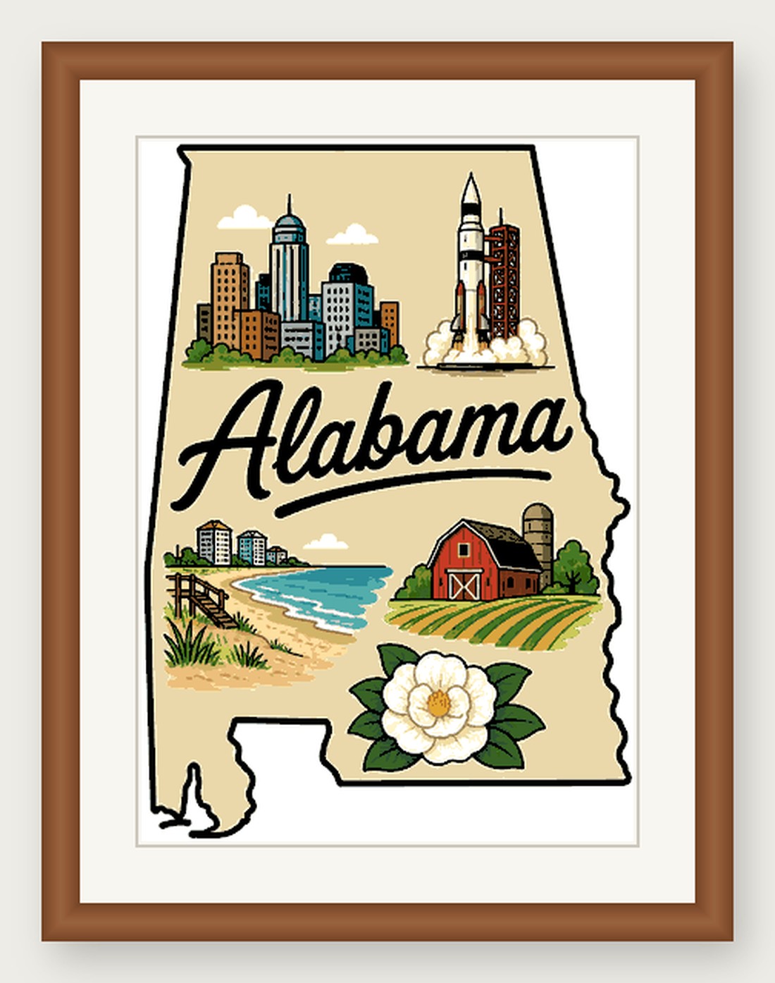 Alabama State Cross Stitch Pattern, State Shape Travel Souvenir PDF