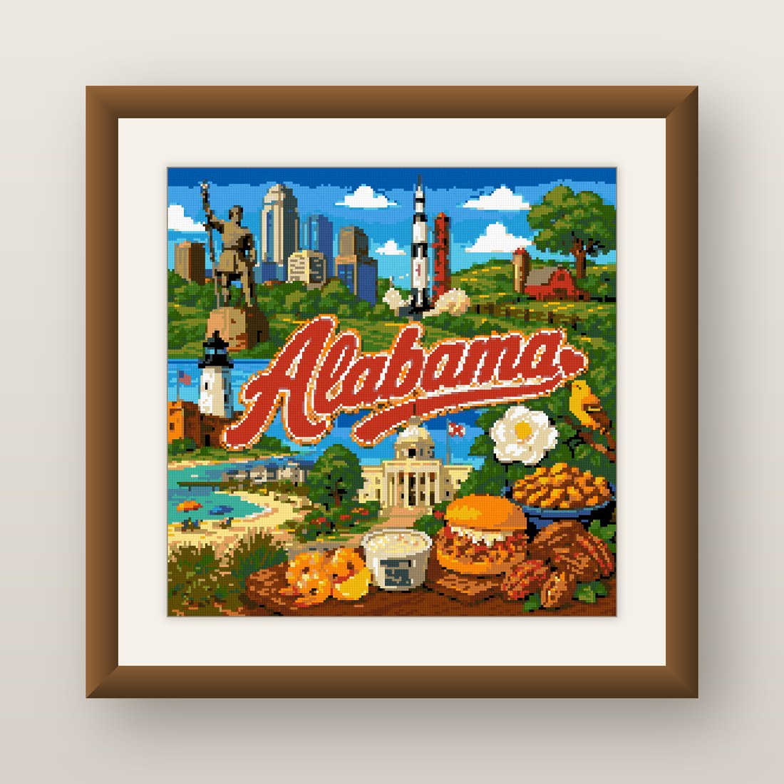 Alabama State Cross Stitch Pattern, Southern Travel Souvenir PDF
