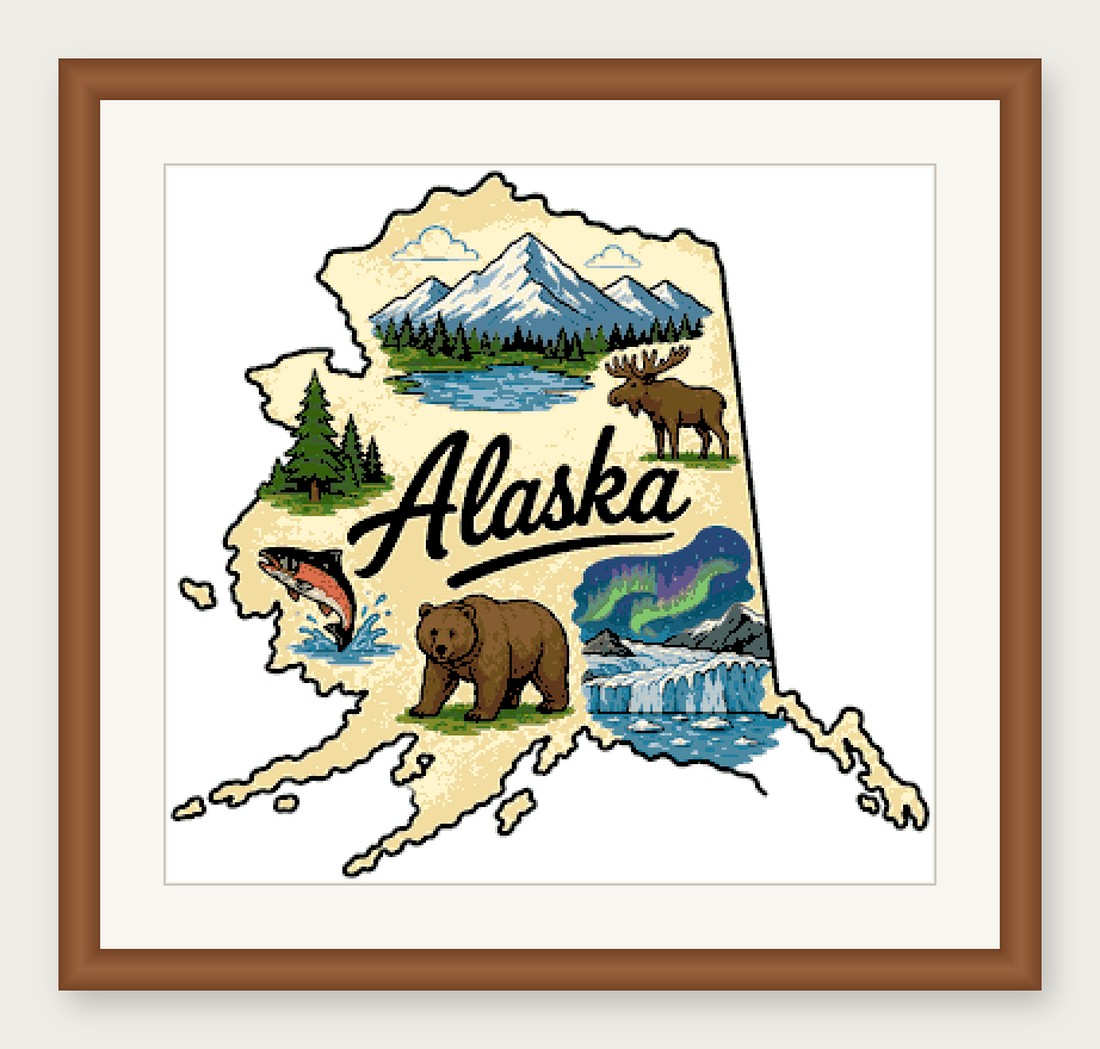 Alaska State Cross Stitch Pattern, State Shape Travel Souvenir PDF