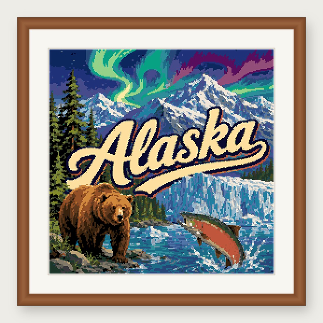 Alaska State Cross Stitch Pattern, Vintage Travel Poster Souvenir PDF
