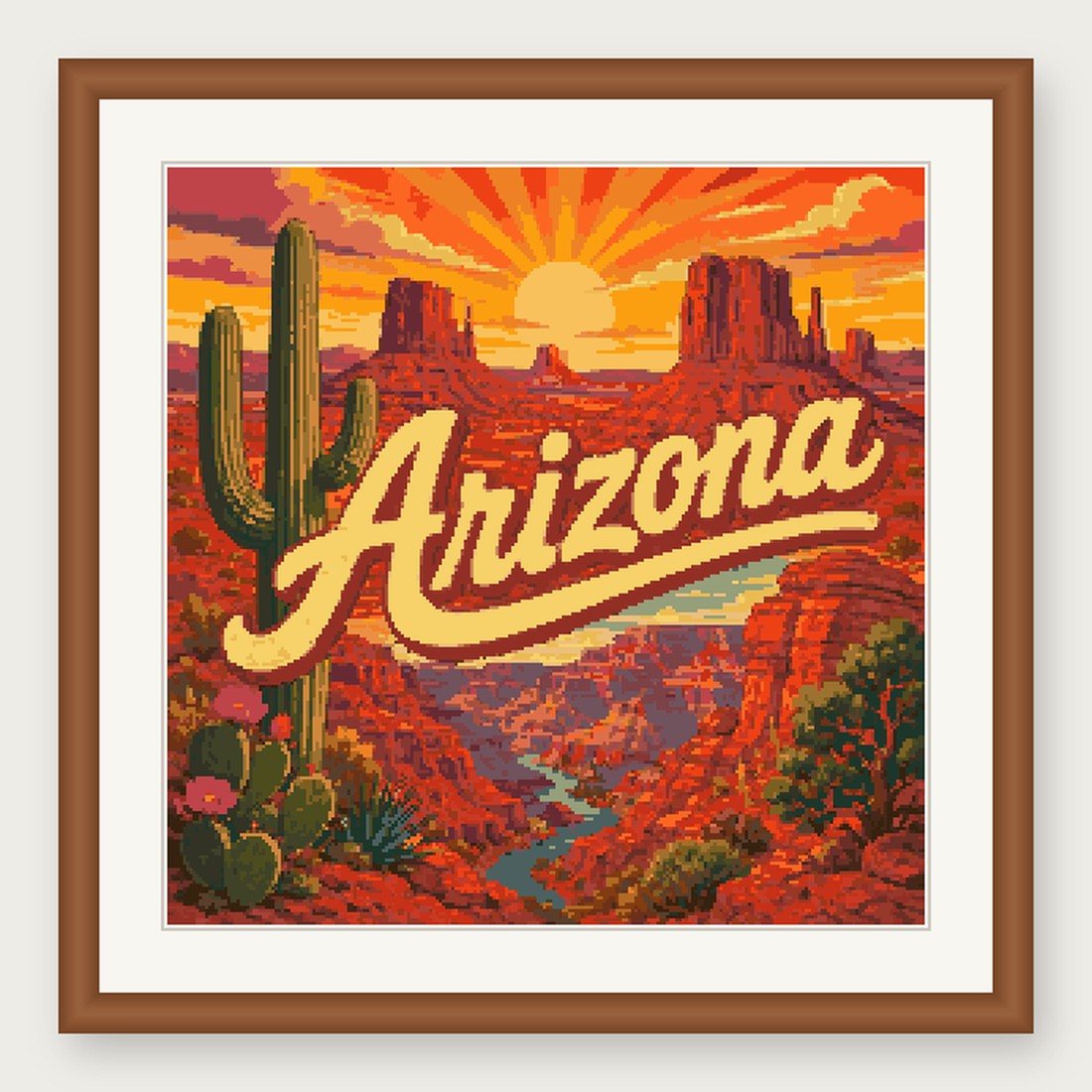 Arizona State Cross Stitch Pattern, Vintage Travel Poster Souvenir PDF