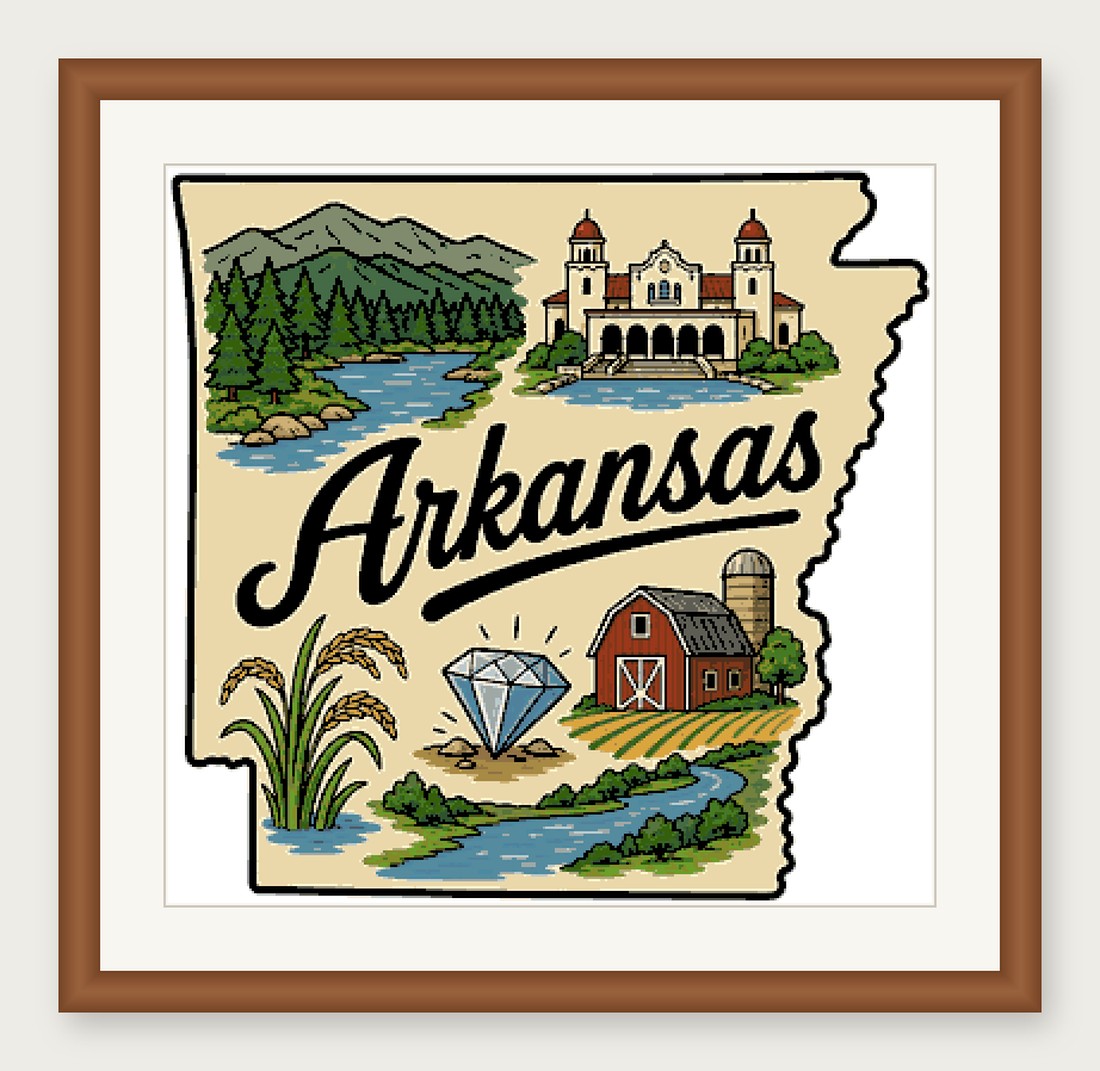 Arkansas State Cross Stitch Pattern, State Shape Travel Souvenir PDF