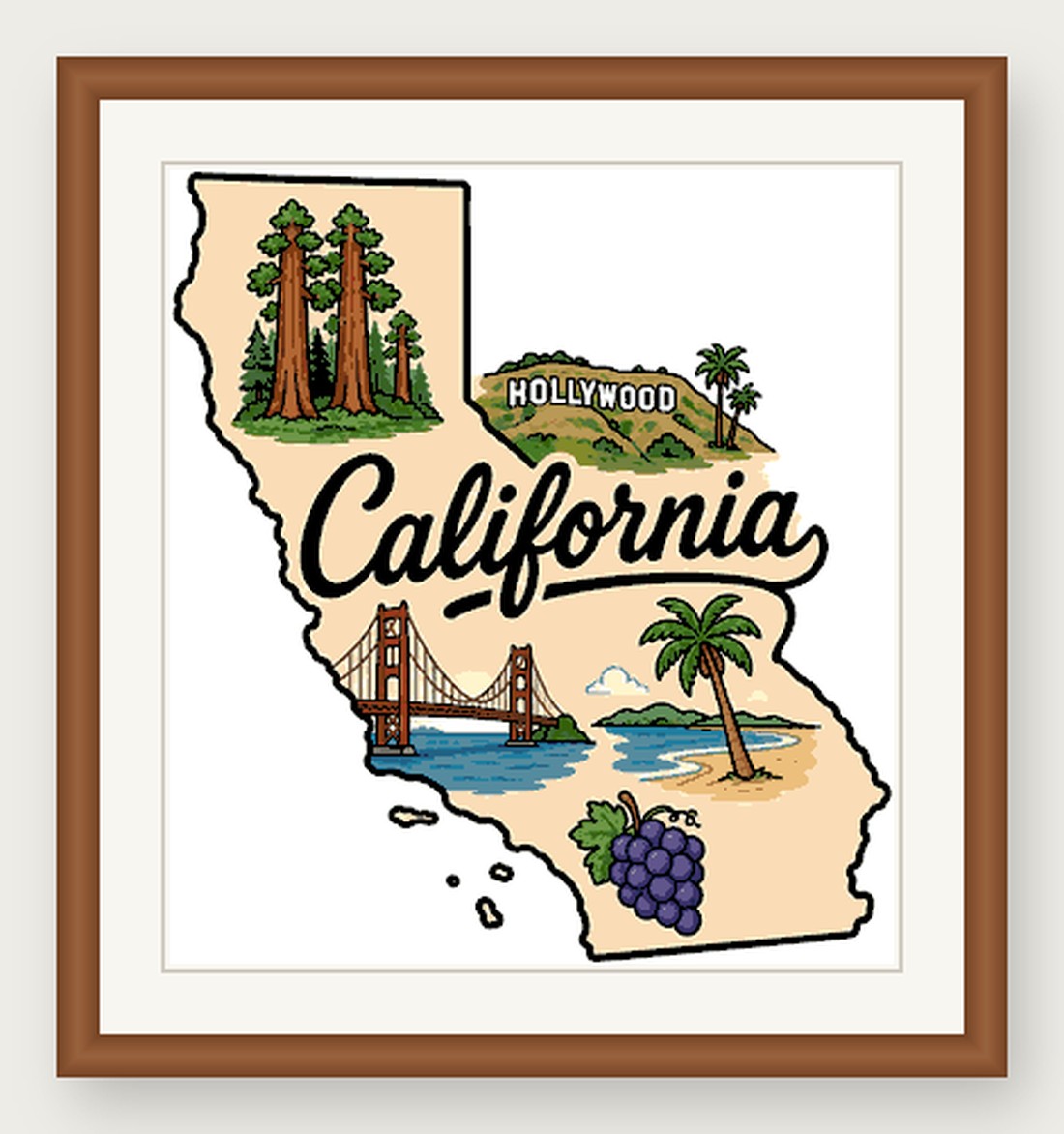 California State Cross Stitch Pattern, State Shape Travel Souvenir PDF