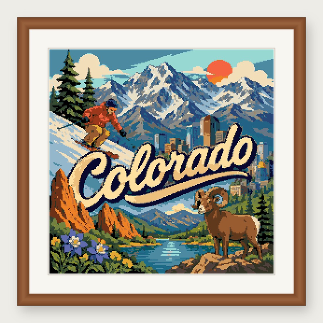 Colorado State Cross Stitch Pattern, Vintage Travel Poster Souvenir PDF