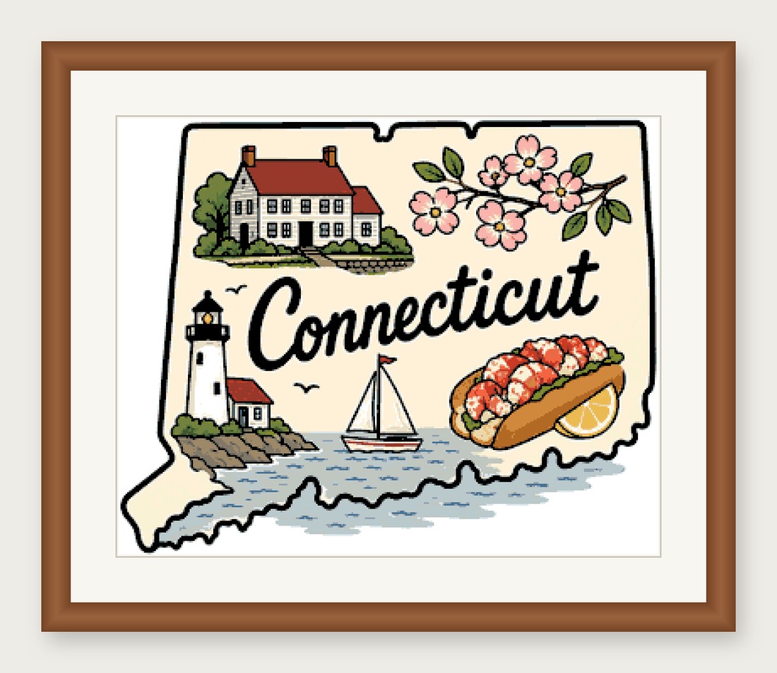 Connecticut State Cross Stitch Pattern, State Shape Travel Souvenir PDF