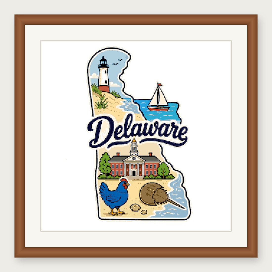 Delaware State Cross Stitch Pattern, State Shape Travel Souvenir PDF