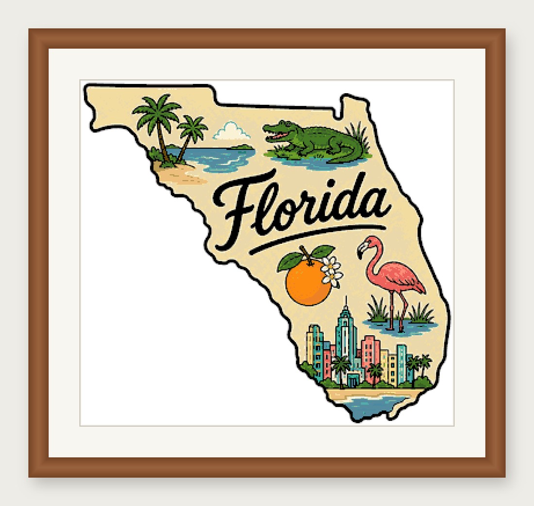Florida State Cross Stitch Pattern, State Shape Travel Souvenir PDF
