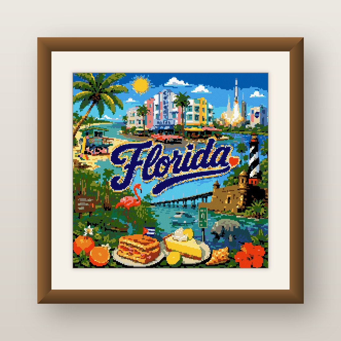 Florida State Cross Stitch Pattern, Miami Beach Travel Souvenir PDF
