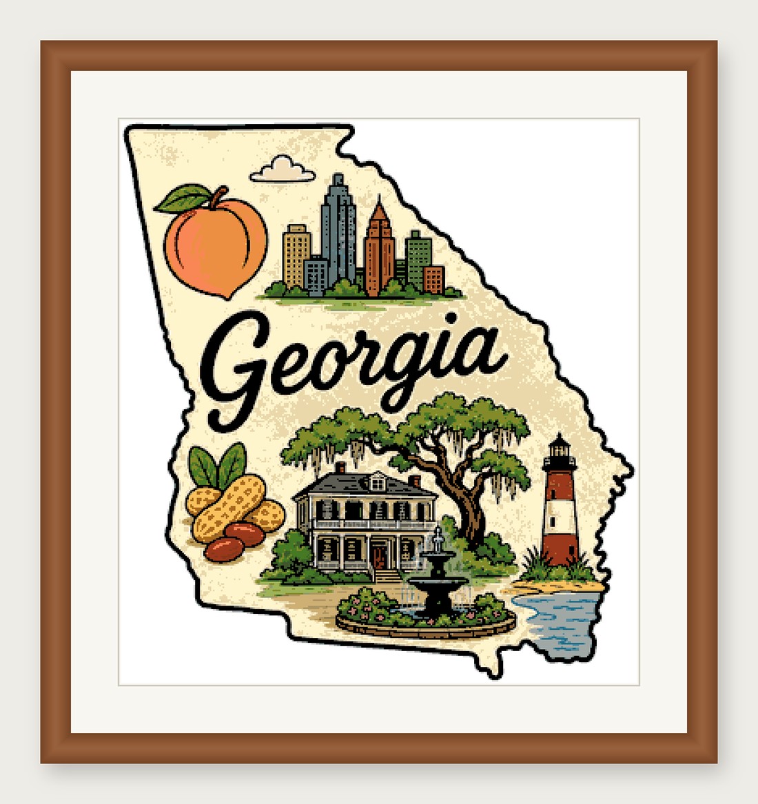 Georgia State Cross Stitch Pattern, State Shape Travel Souvenir PDF