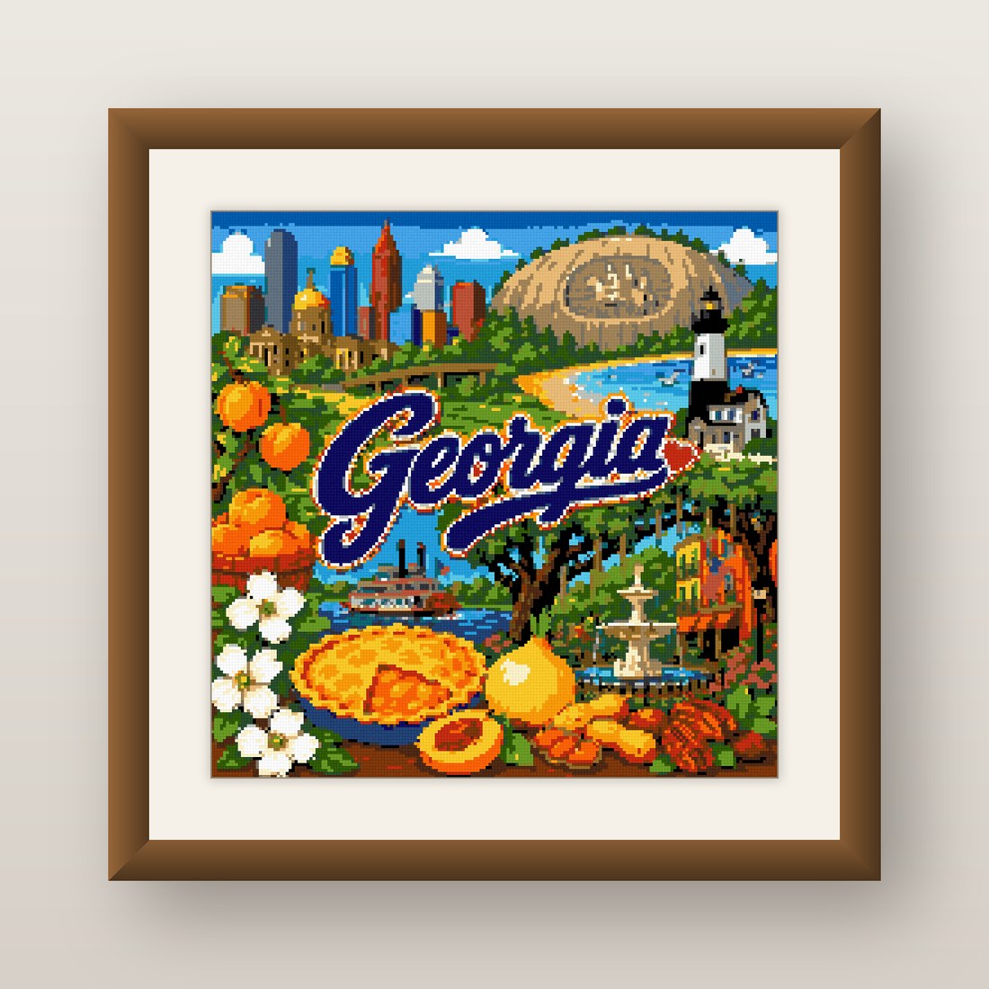 Georgia State Cross Stitch Pattern, Atlanta Peach Travel Souvenir PDF