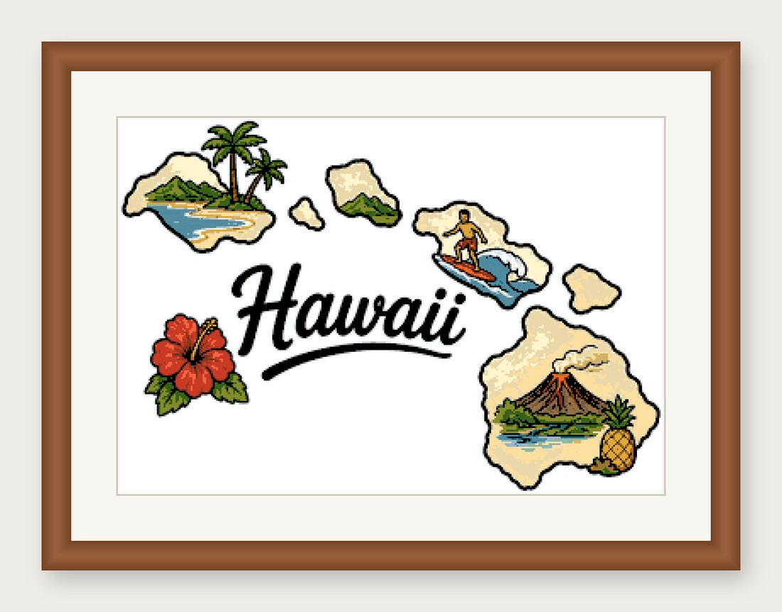 Hawaii State Cross Stitch Pattern, State Shape Travel Souvenir PDF