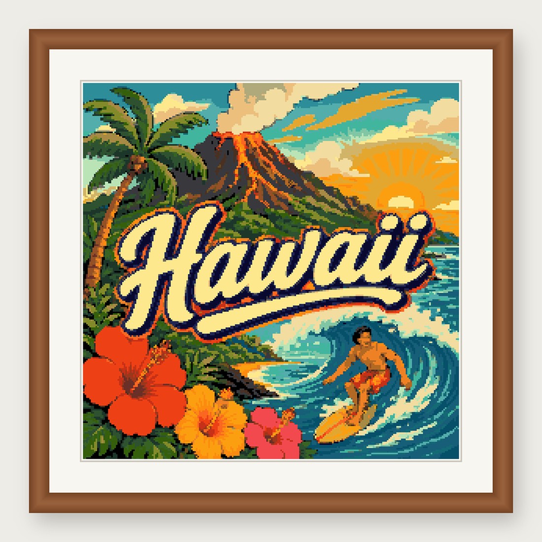 Hawaii State Cross Stitch Pattern, Vintage Travel Poster Souvenir PDF