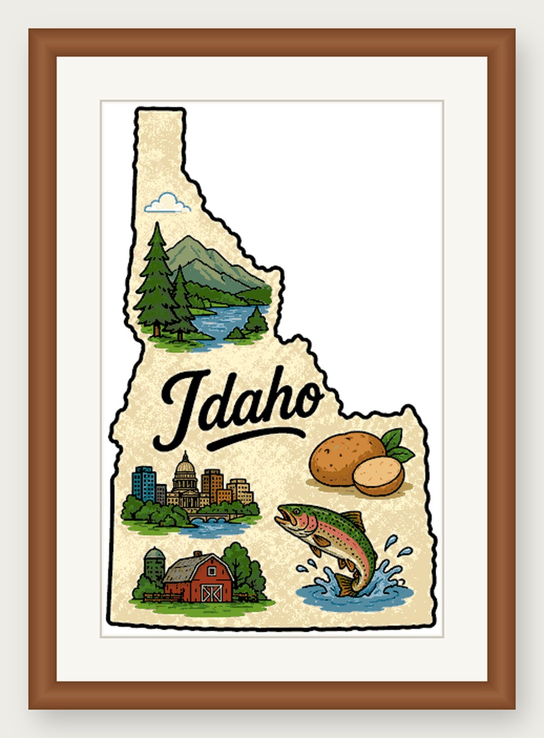 Idaho State Cross Stitch Pattern, State Shape Travel Souvenir PDF