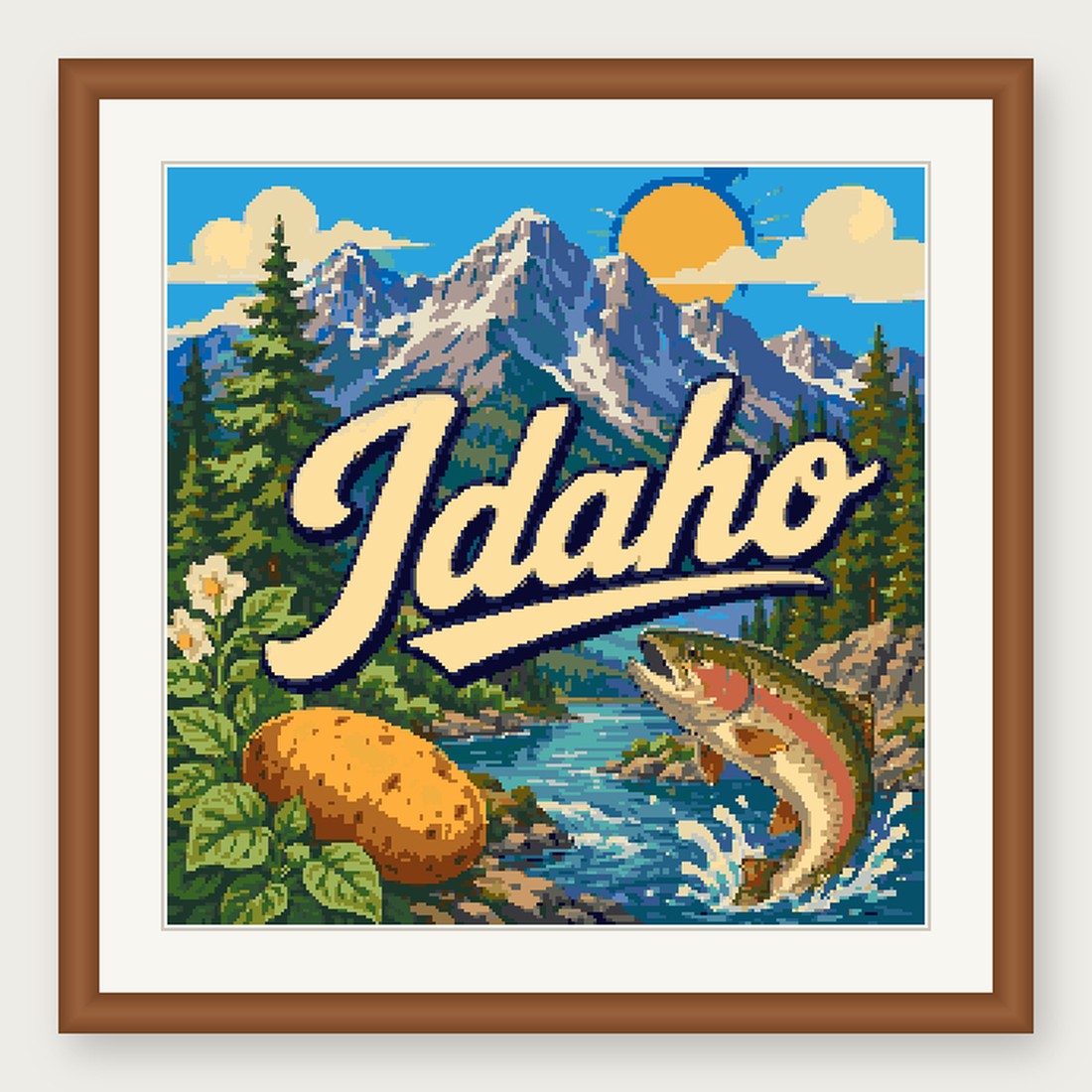 Idaho State Cross Stitch Pattern, Vintage Travel Poster Souvenir PDF