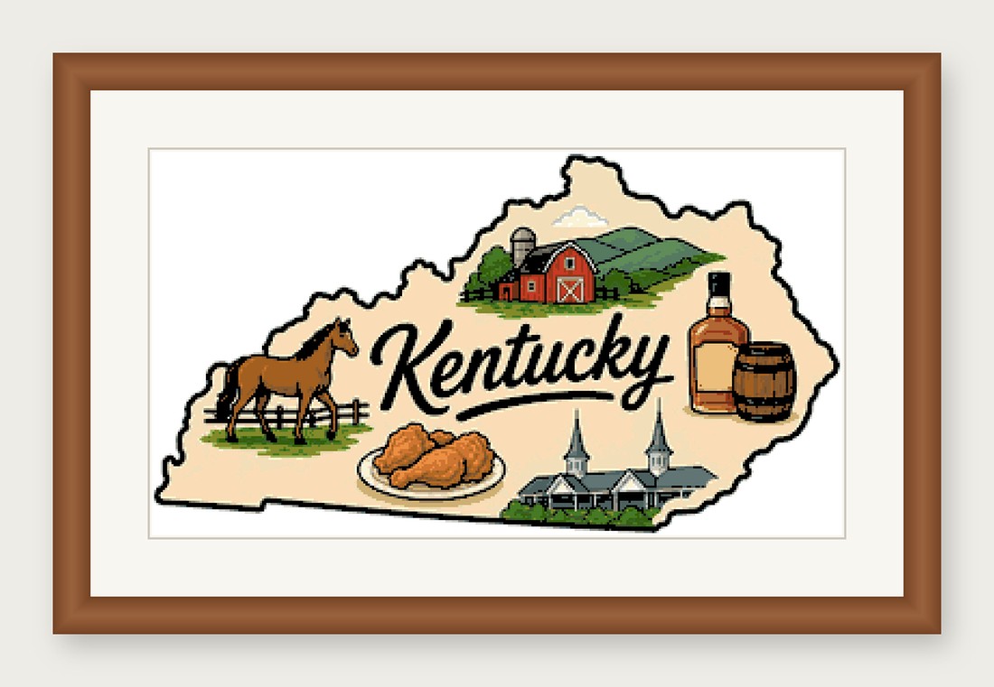 Kentucky State Cross Stitch Pattern, State Shape Travel Souvenir PDF