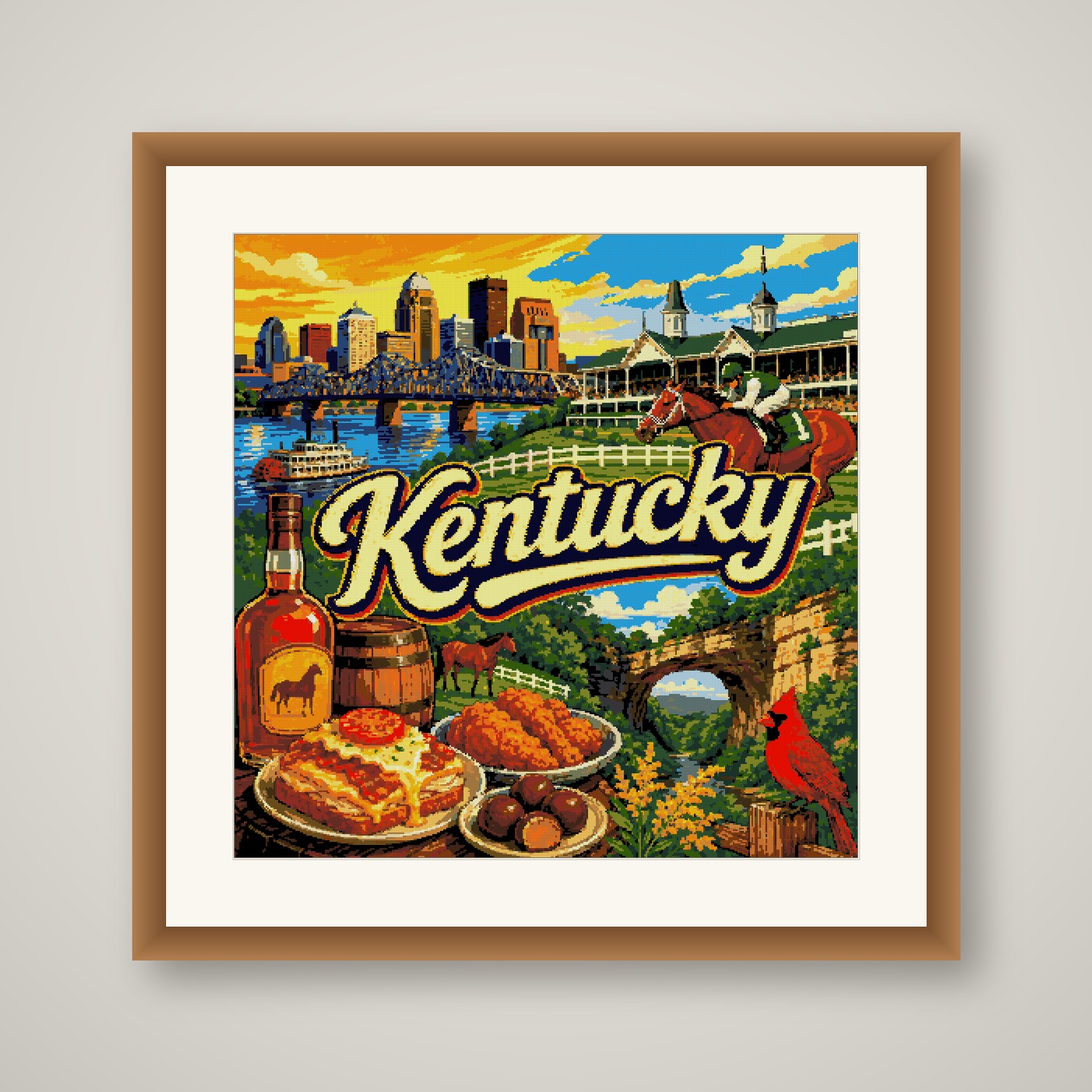 Kentucky Cross Stitch Pattern, State Travel Poster Landscape Wall Art PDF