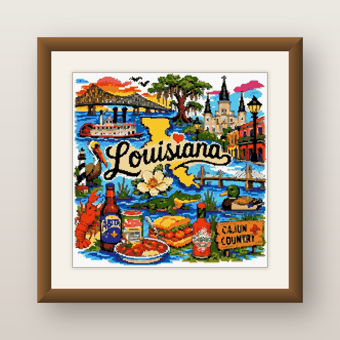 Louisiana Cross Stitch Pattern, Cajun Country New Orleans Souvenir PDF