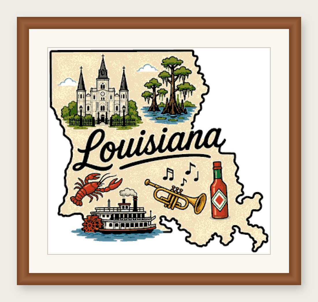 Louisiana State Cross Stitch Pattern, State Shape Travel Souvenir PDF