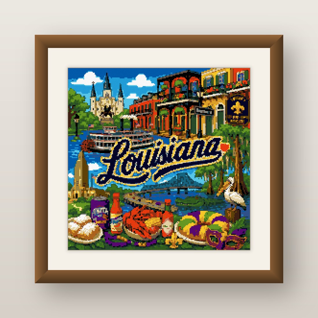 Louisiana State Cross Stitch Pattern, New Orleans Travel Souvenir PDF