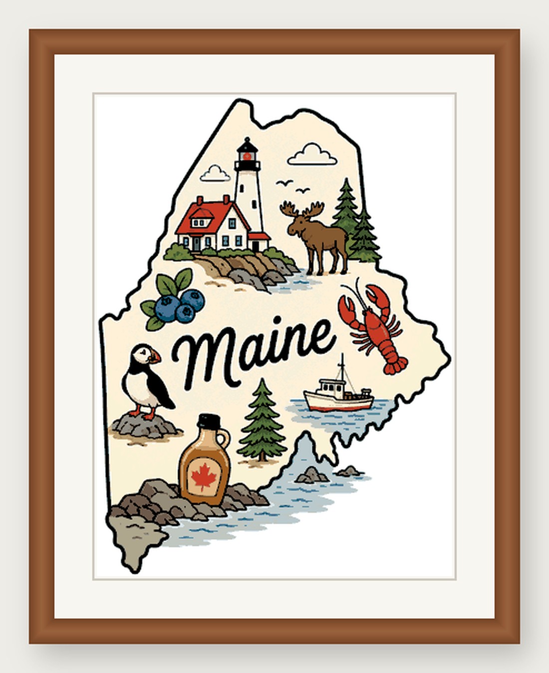Maine State Cross Stitch Pattern, State Shape Travel Souvenir PDF
