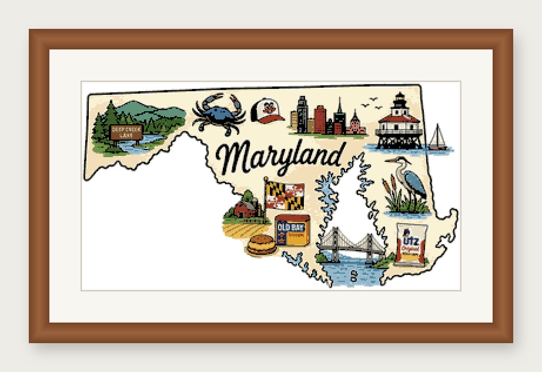 Maryland State Cross Stitch Pattern, State Shape Travel Souvenir PDF