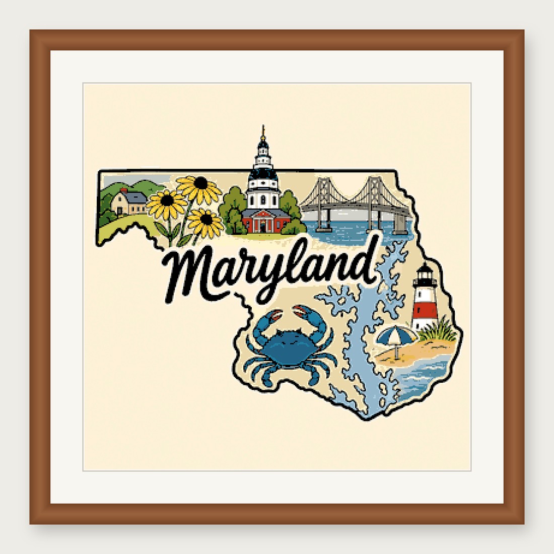 Maryland State Cross Stitch Pattern, State Shape Travel Souvenir PDF