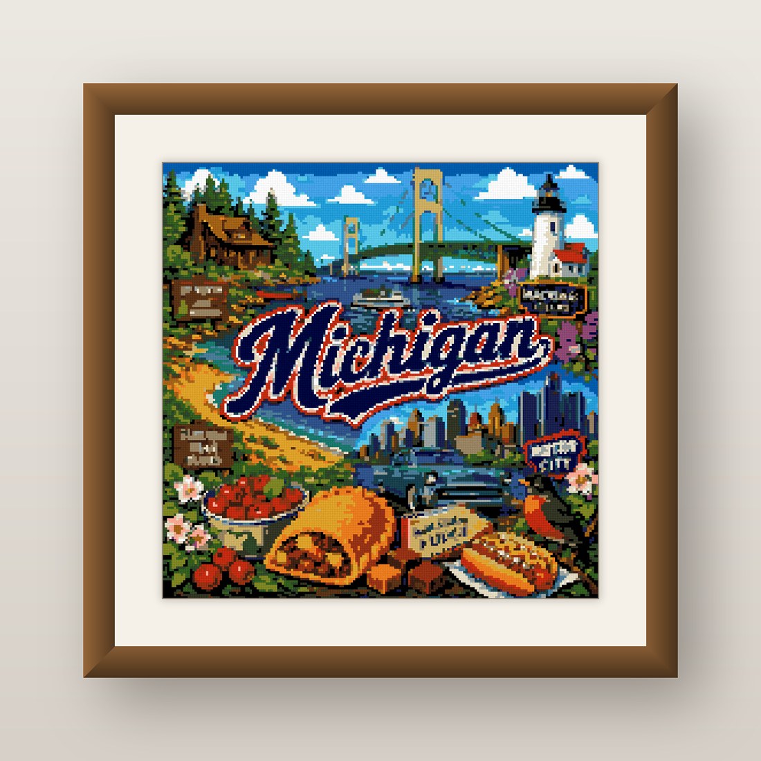 Michigan State Cross Stitch Pattern, Mackinac Travel Souvenir PDF