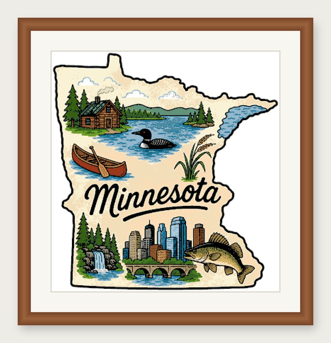 Minnesota State Cross Stitch Pattern, State Shape Travel Souvenir PDF