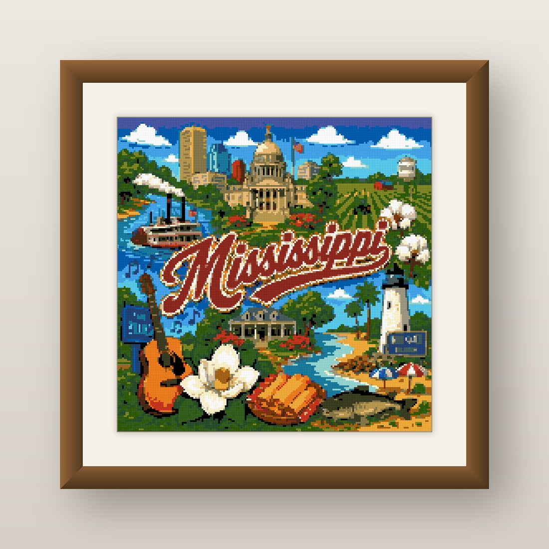 Mississippi State Cross Stitch Pattern, Blues Magnolia Souvenir PDF