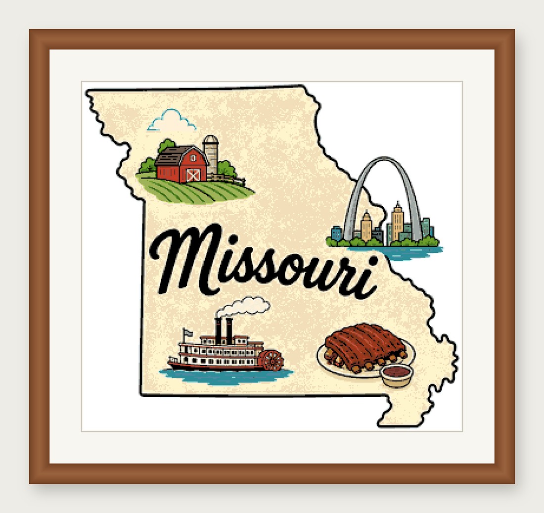 Missouri State Cross Stitch Pattern, State Shape Travel Souvenir PDF