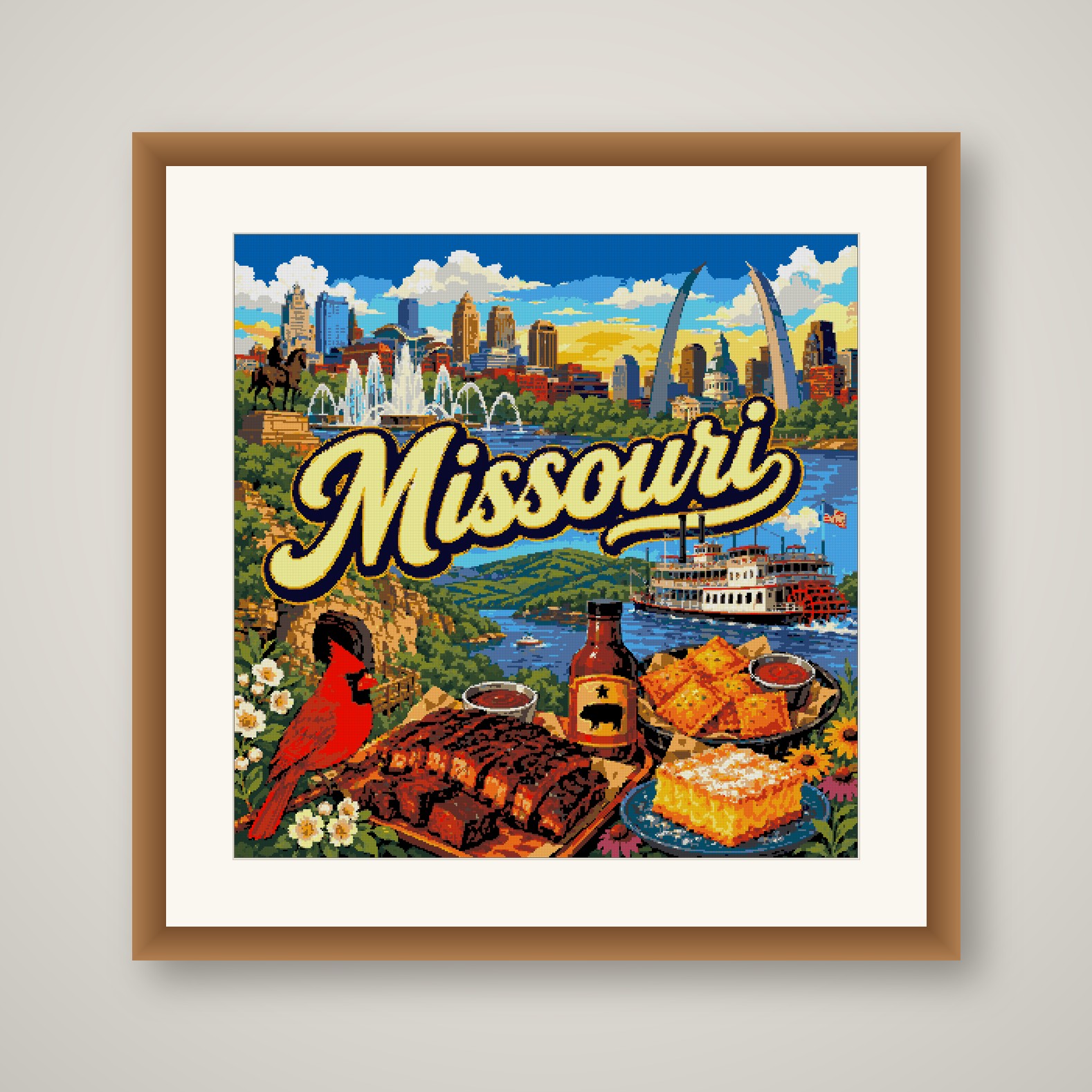 Missouri Cross Stitch Pattern, State Travel Poster Landscape Wall Art PDF
