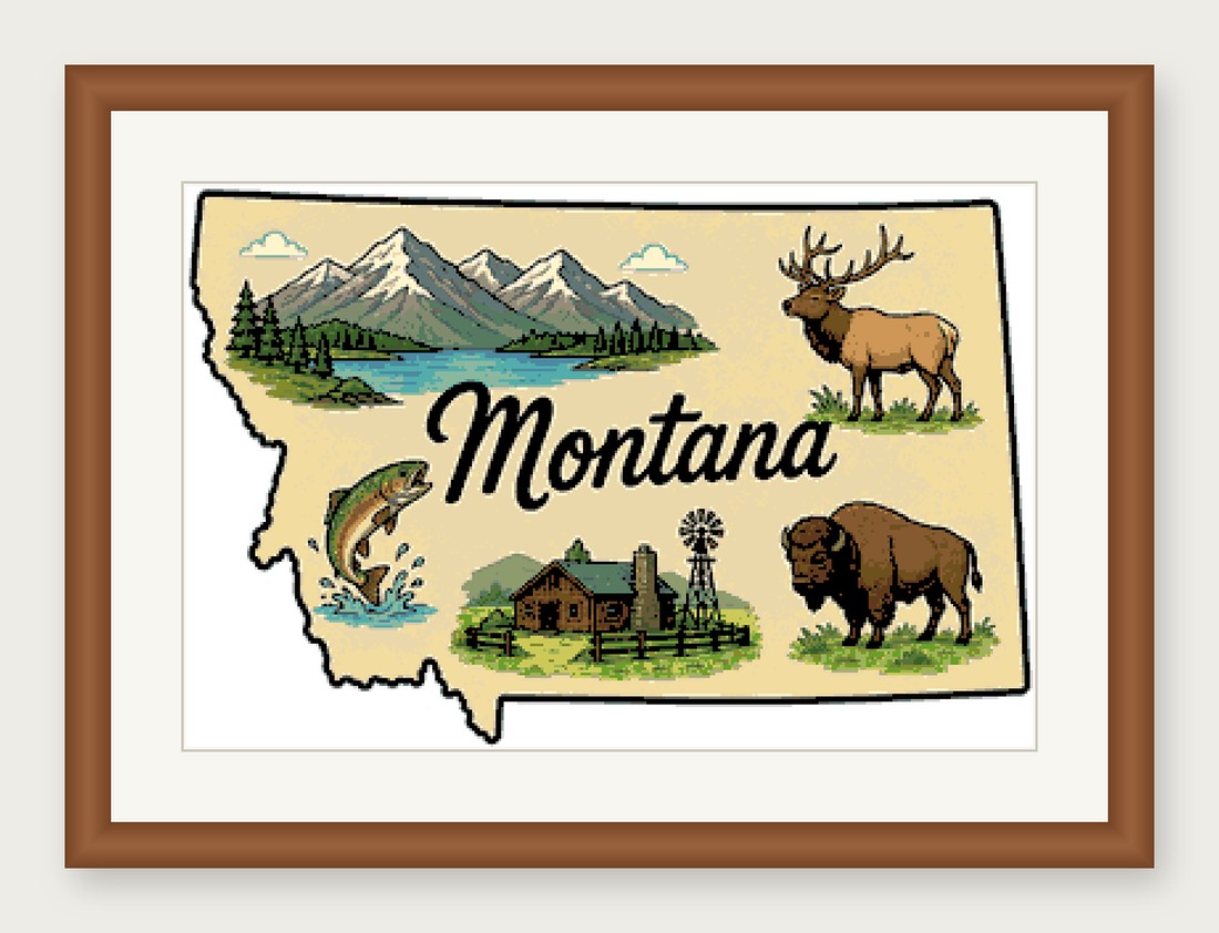 Montana State Cross Stitch Pattern, State Shape Travel Souvenir PDF