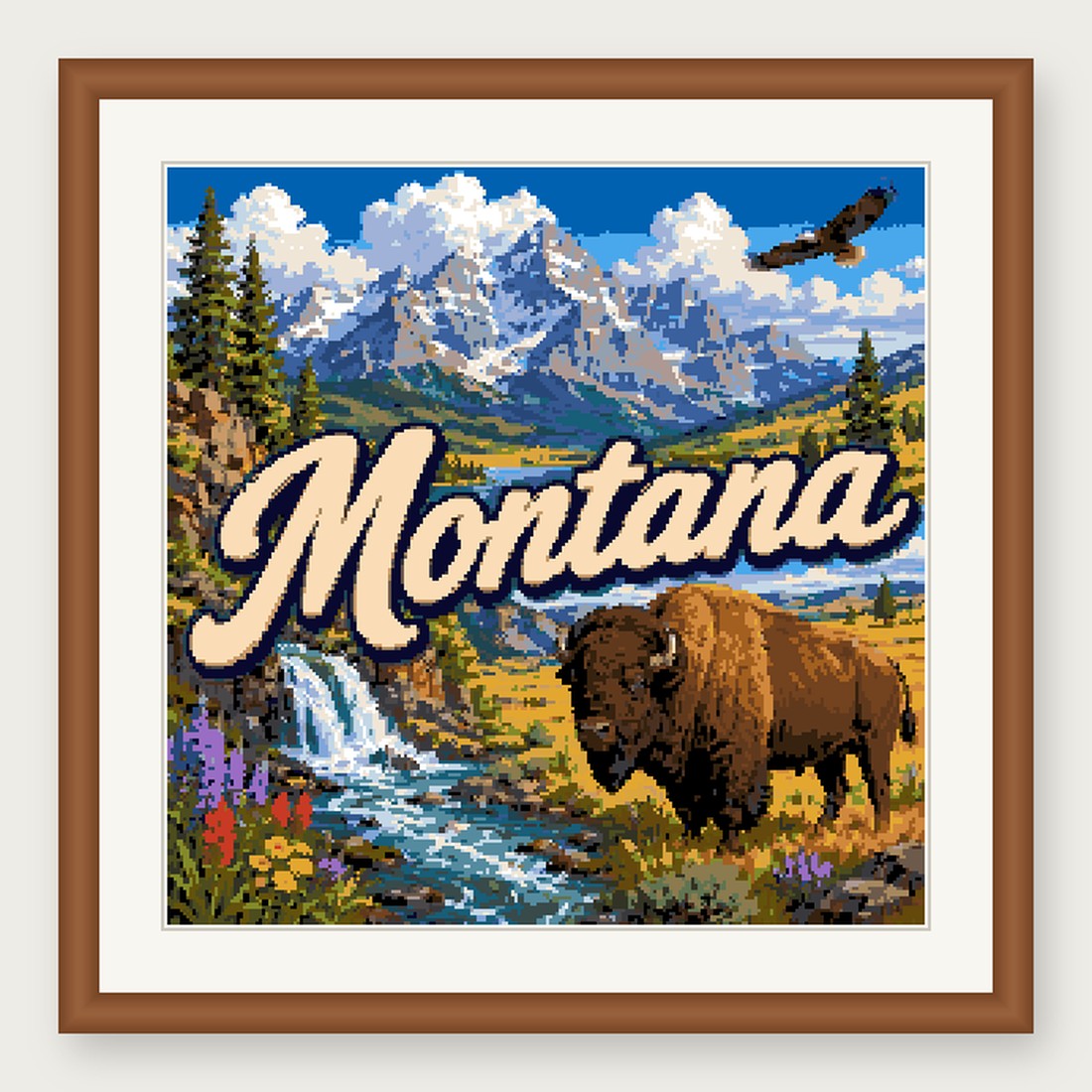 Montana State Cross Stitch Pattern, Vintage Travel Poster Souvenir PDF