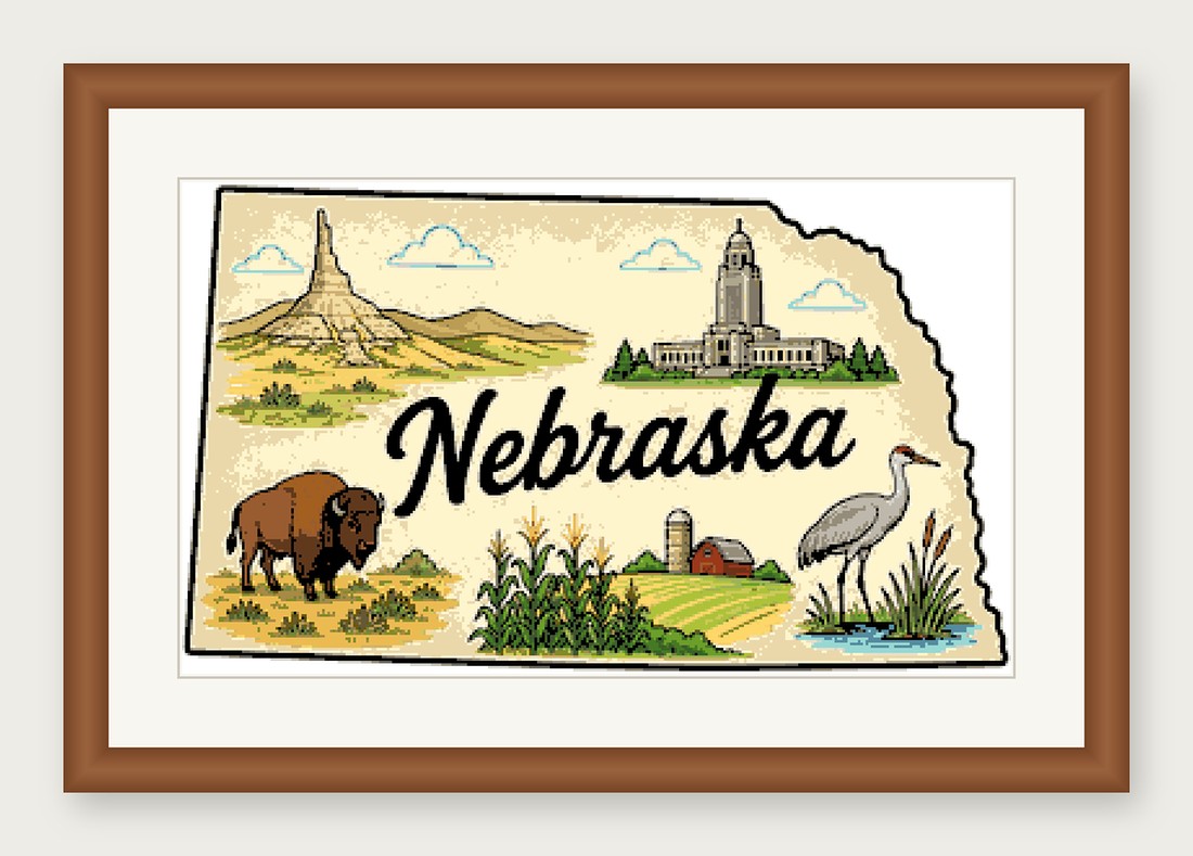 Nebraska State Cross Stitch Pattern, State Shape Travel Souvenir PDF