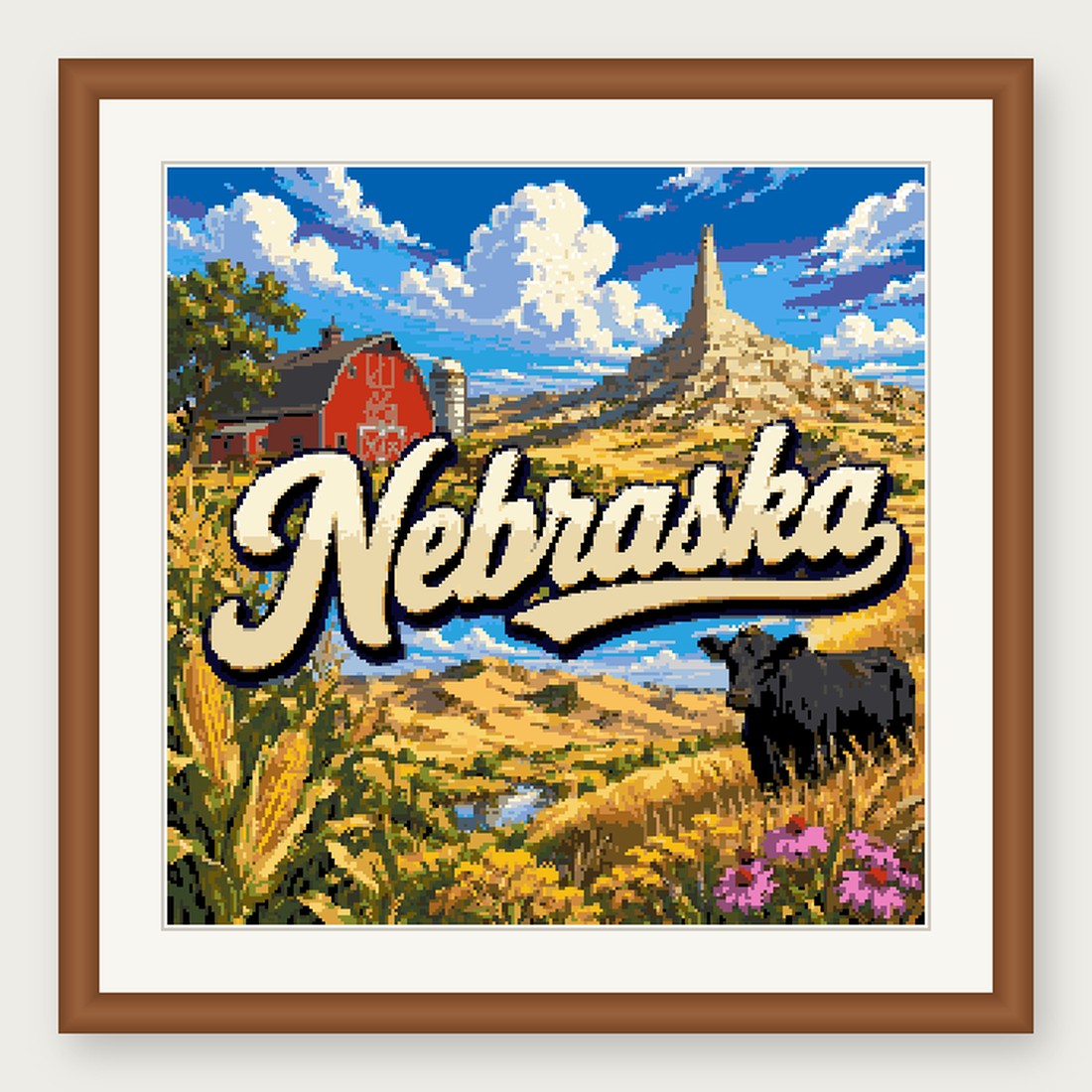 Nebraska State Cross Stitch Pattern, Vintage Travel Poster Souvenir PDF