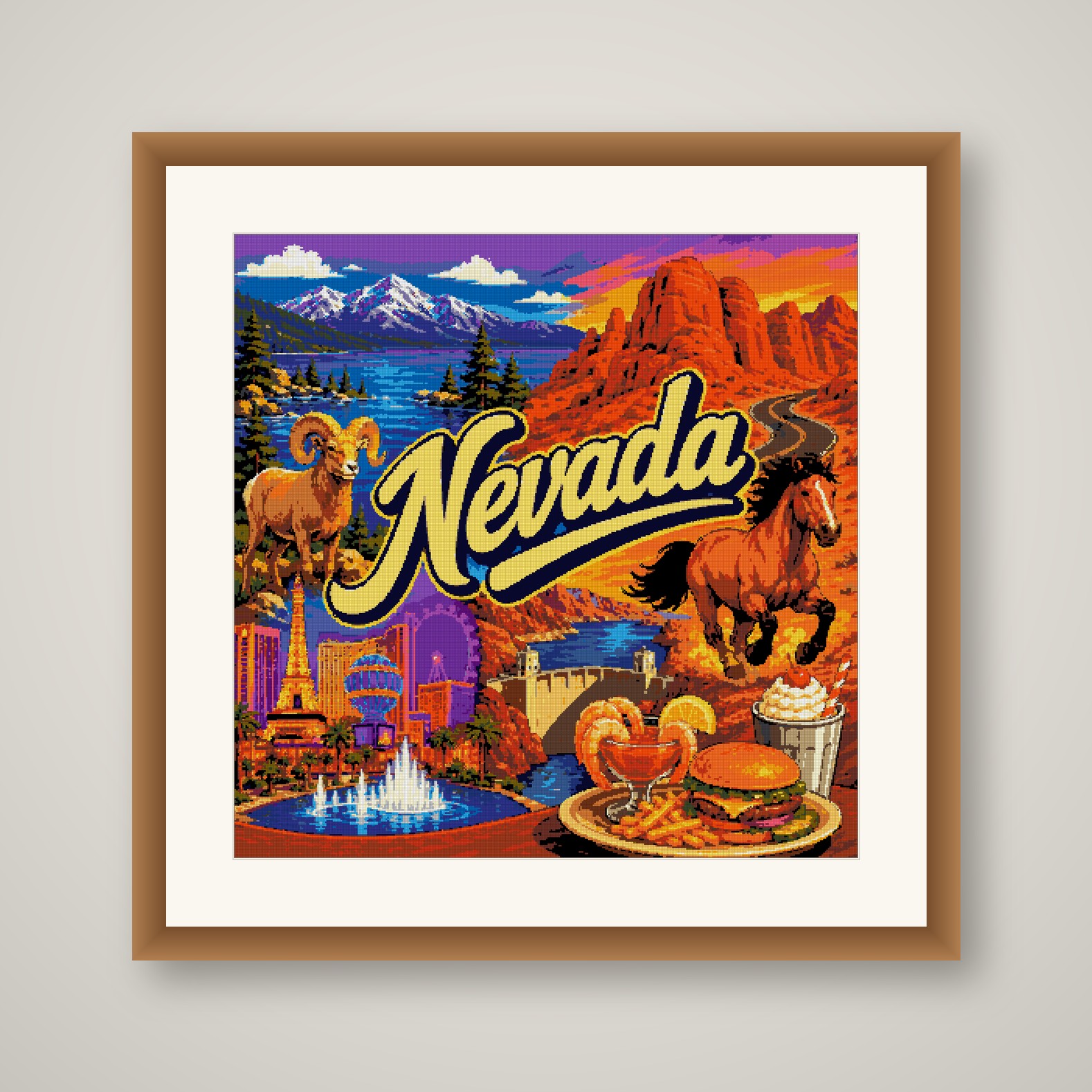 Nevada Cross Stitch Pattern, State Travel Poster Landscape Wall Art PDF