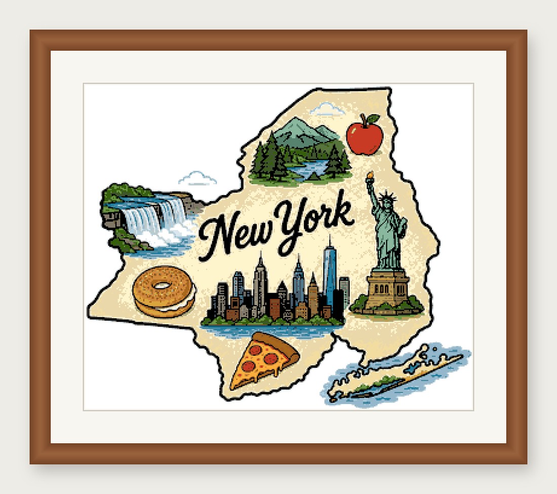 New York State Cross Stitch Pattern, State Shape Travel Souvenir PDF