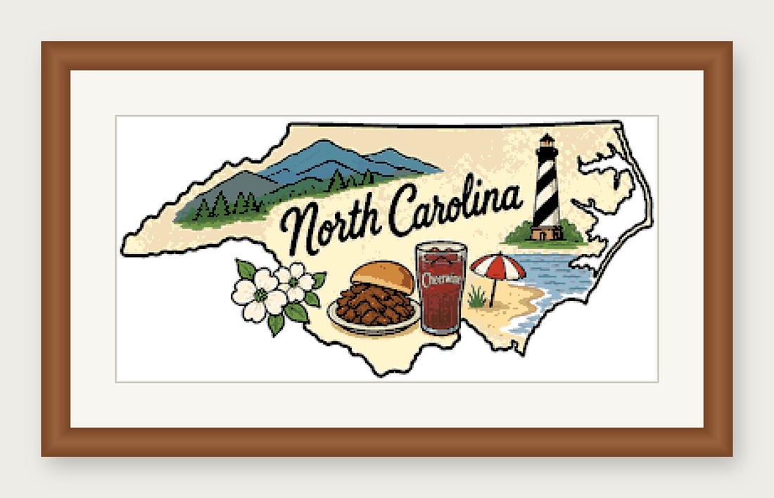 North Carolina State Cross Stitch Pattern, State Shape Travel Souvenir PDF