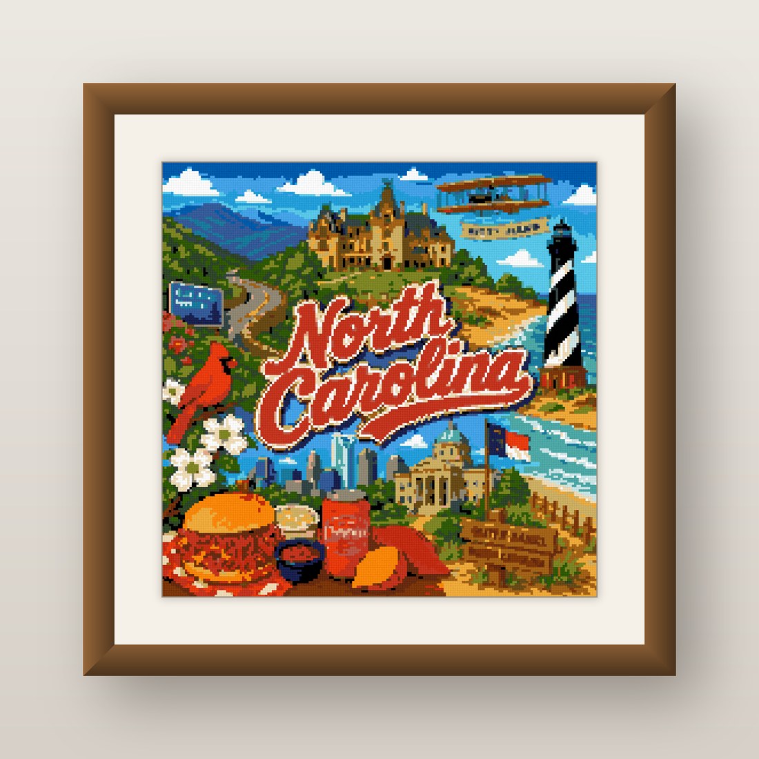 North Carolina Cross Stitch Pattern, Biltmore Lighthouse Souvenir PDF