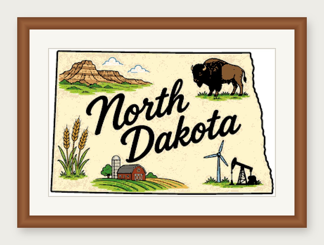North Dakota State Cross Stitch Pattern, State Shape Travel Souvenir PDF