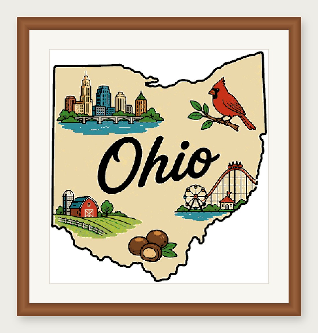 Ohio State Cross Stitch Pattern, State Shape Travel Souvenir PDF
