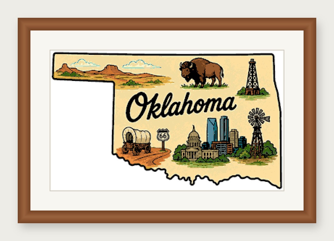 Oklahoma State Cross Stitch Pattern, State Shape Travel Souvenir PDF