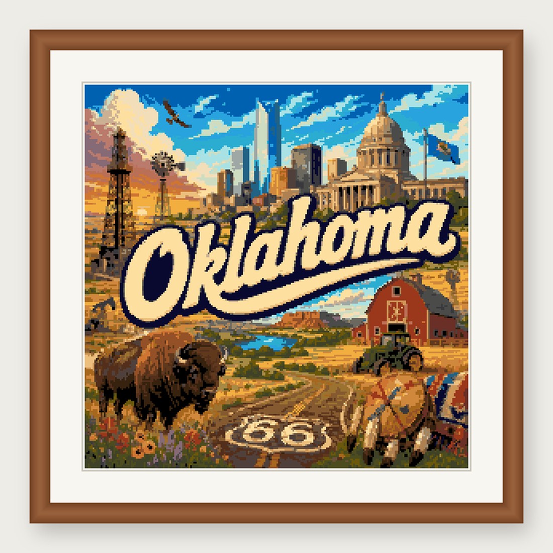 Oklahoma State Cross Stitch Pattern, Vintage Travel Poster Souvenir PDF