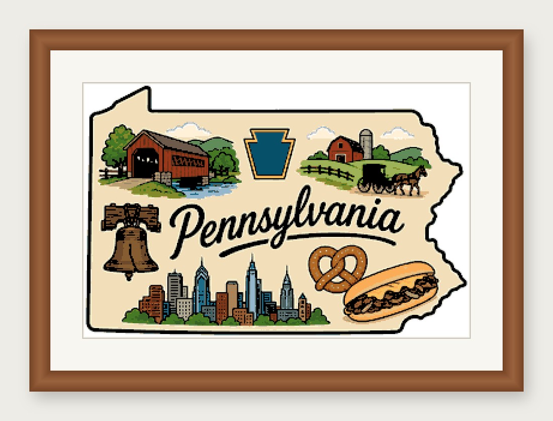 Pennsylvania State Cross Stitch Pattern, State Shape Travel Souvenir PDF