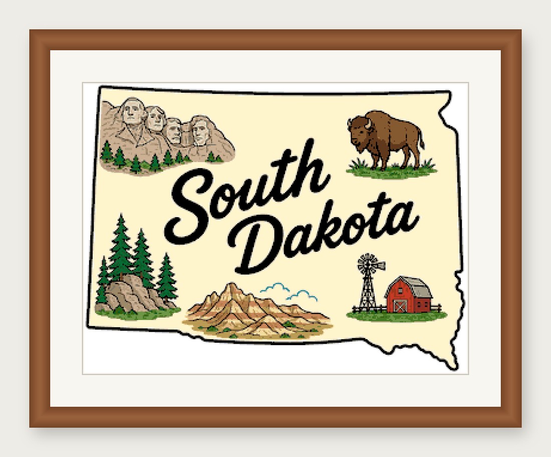 South Dakota State Cross Stitch Pattern, State Shape Travel Souvenir PDF