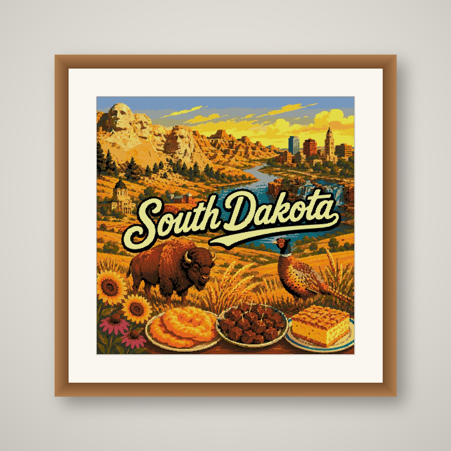 South Dakota Cross Stitch Pattern, State Travel Poster Landscape PDF
