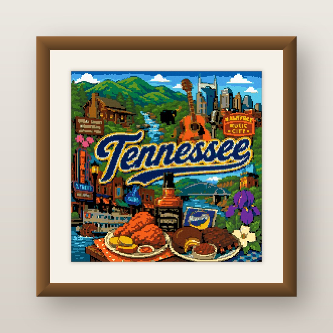 Tennessee State Cross Stitch Pattern, Nashville Music Souvenir PDF
