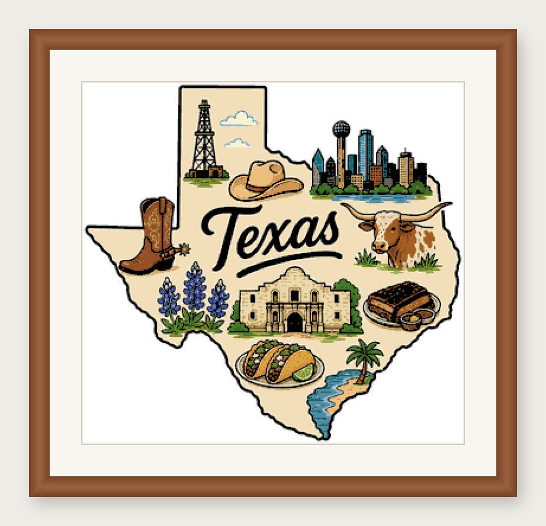 Texas State Cross Stitch Pattern, State Shape Travel Souvenir PDF