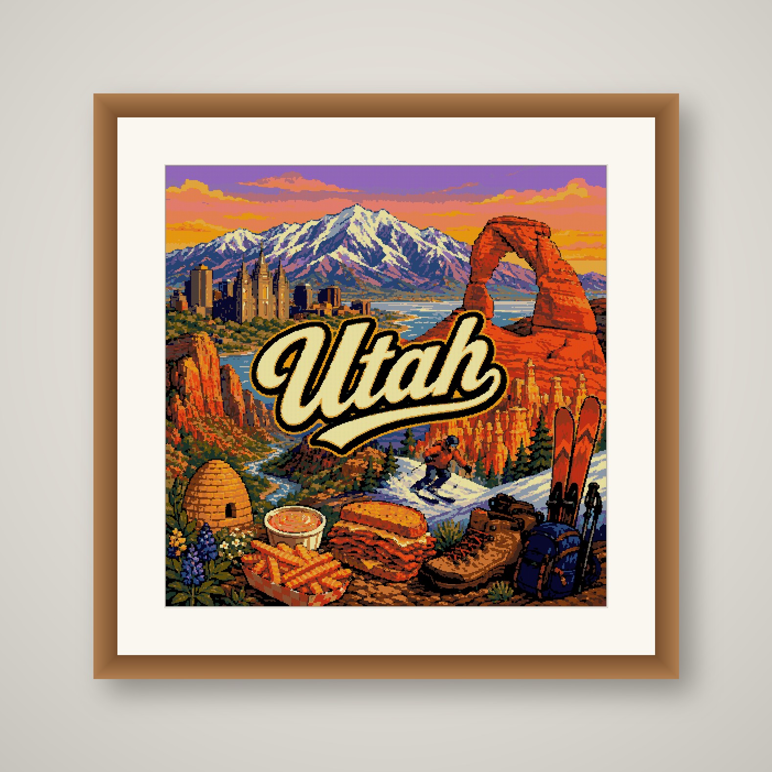 Utah Cross Stitch Pattern, State Travel Poster Landscape Wall Art PDF